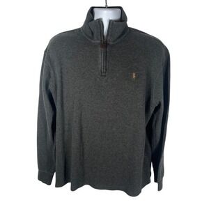 Polo Ralph Lauren Mens SZ XL Gray Estate-Rib 1/4 Zip Pullover Flesh Pony -1222